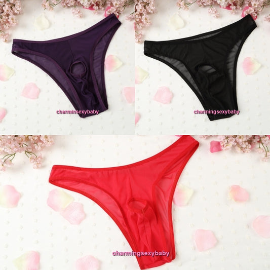 Sexy Men Underwear Open Crotch See-Through Briefs Lingerie (3 Colors) LYG21