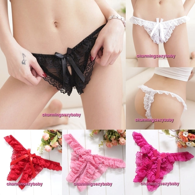 Sexy Women Underwear Lace Open Crotch Panties G-String Lingerie (5 Colors) LY2023