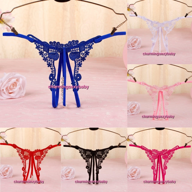 Sexy Women Underwear Floral Open Crotch Pearls Panties G-String Lingerie (6 Colors) LY3346