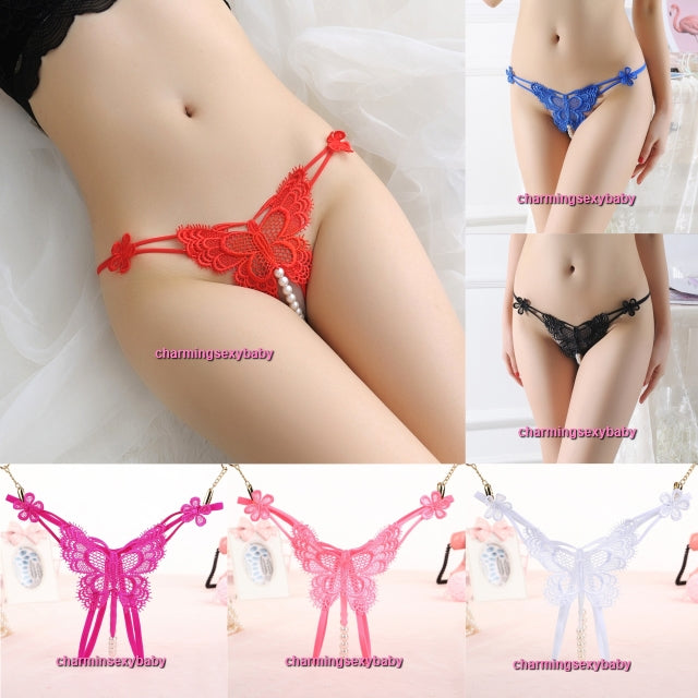 Sexy Women Underwear Butterfly Pearls Panties G-String Lingerie (6 Colors) LY3348