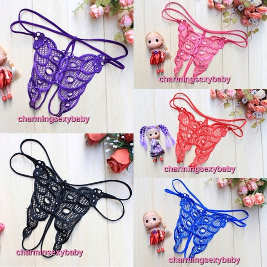 Sexy Women Underwear Hollow Pattern Thong Open Crotch G-String Panties (5 Colors) LY4920