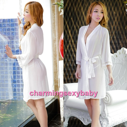 Sexy Lingerie White Robes + G-String Sleepwear Pyjamas Nightwear MH6003