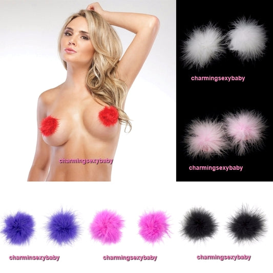 Women Sexy Lingerie Accessories Fur Nipple Cover Bra Pad Costume (6 Colors) NC-Fur