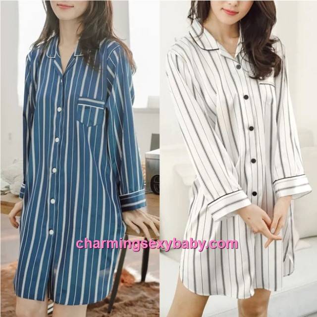 Sexy Lingerie Striped Satin Dress Women Sleepwear Pyjamas (2 Colors) KA01